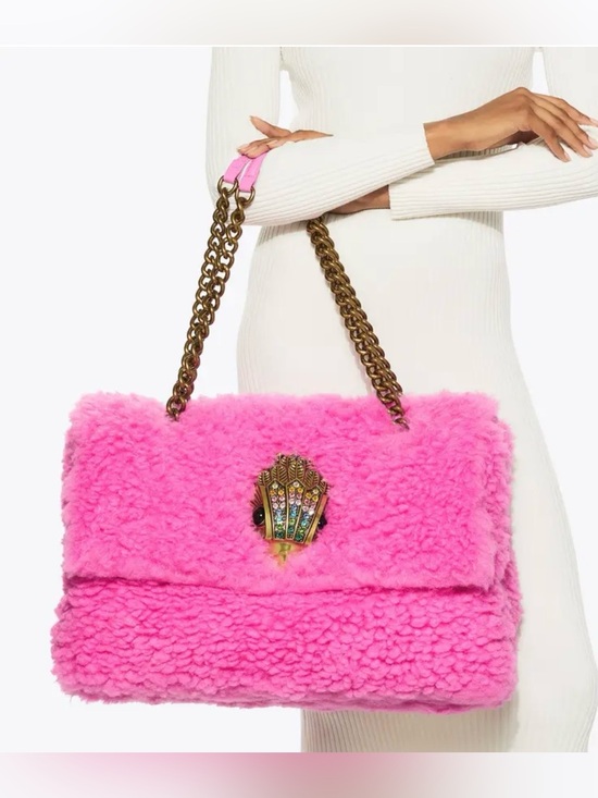 Kurt Geiger Handbags - Kurt Geiger MACRO KENSINGTON BAG Pink Faux Shearling, Large!! NWT!